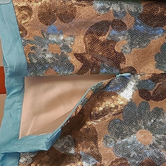 Eva Franco Anthropologie Teal Tan Sequin Skirt - Picture 5 of 8